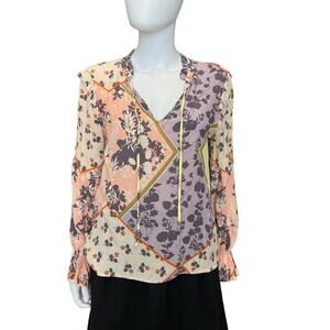 Sanctuary Pink Purple Floral Romantic Mockneck Ruffle Blouse, S